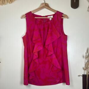 Ann Taylor Loft Medium Pink and Red Sleeveless Ruffle Blouse